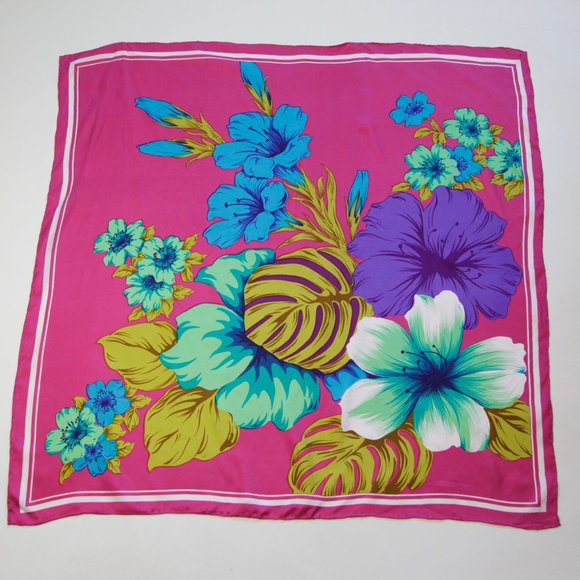 Multi-Color Flower Floral Print Square Scarf - Picture 3 of 7